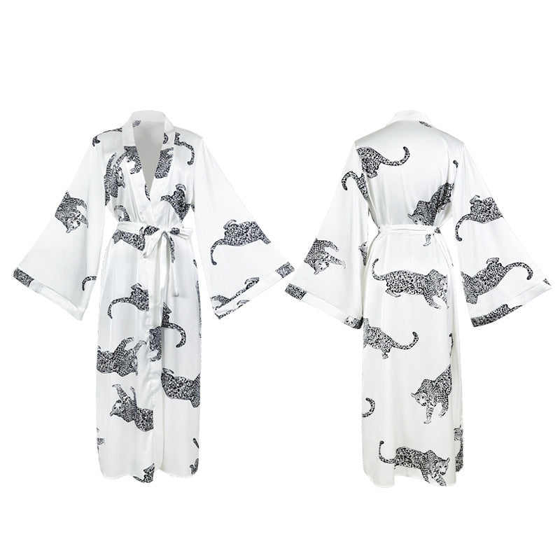 Ladies V-Neck Long Sleeves Waist Tie Pajama Robe SKRB50501