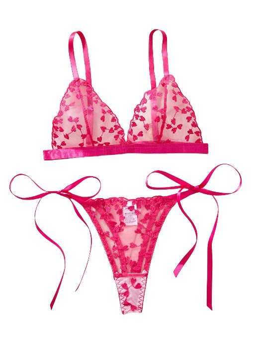 Ladies Heart Embroidery triangle 2PCS Lingerie Set SKLG4129