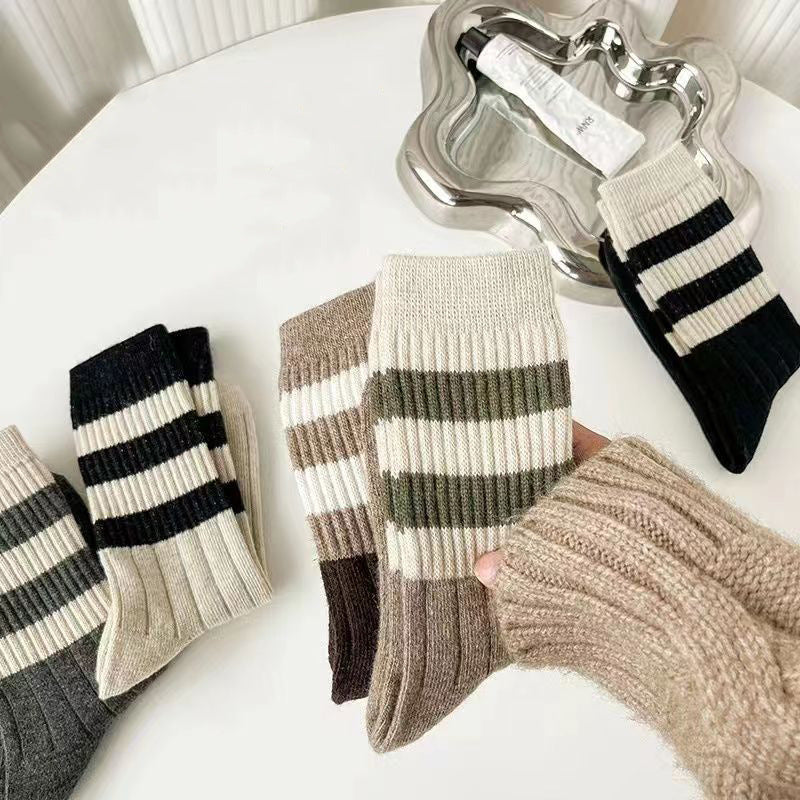 Ladies Rib Knit Color Block Stripe Socks SKASC4176