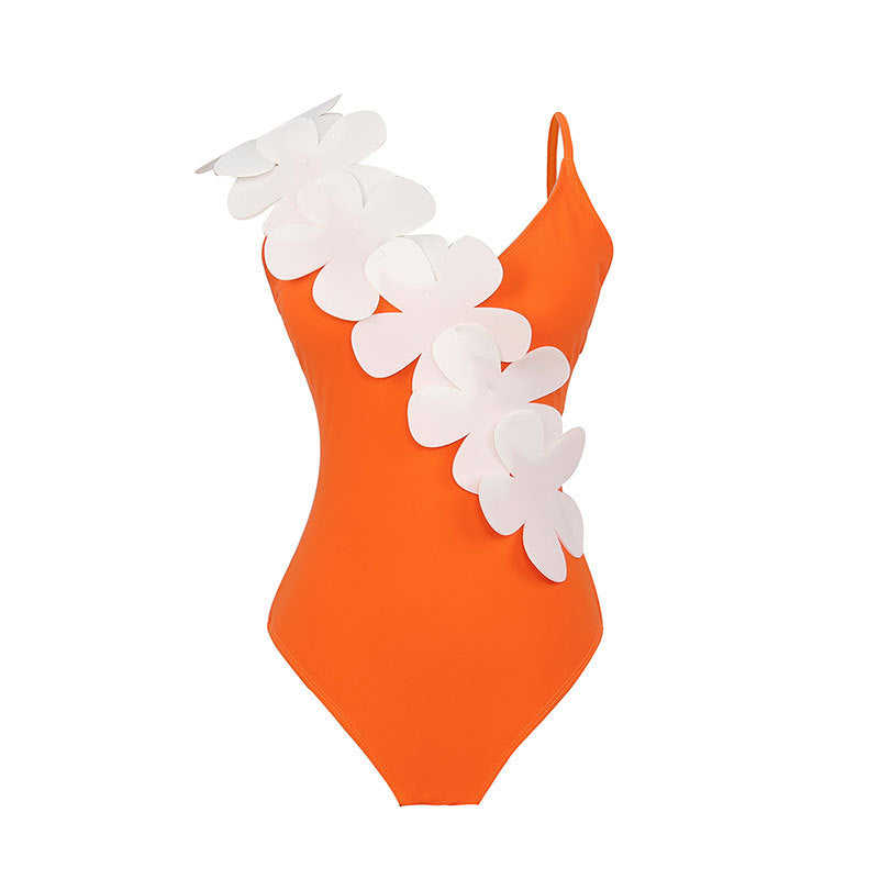 Flower Shoulder One Piece Swimwear 2PCS Set SKSW40141