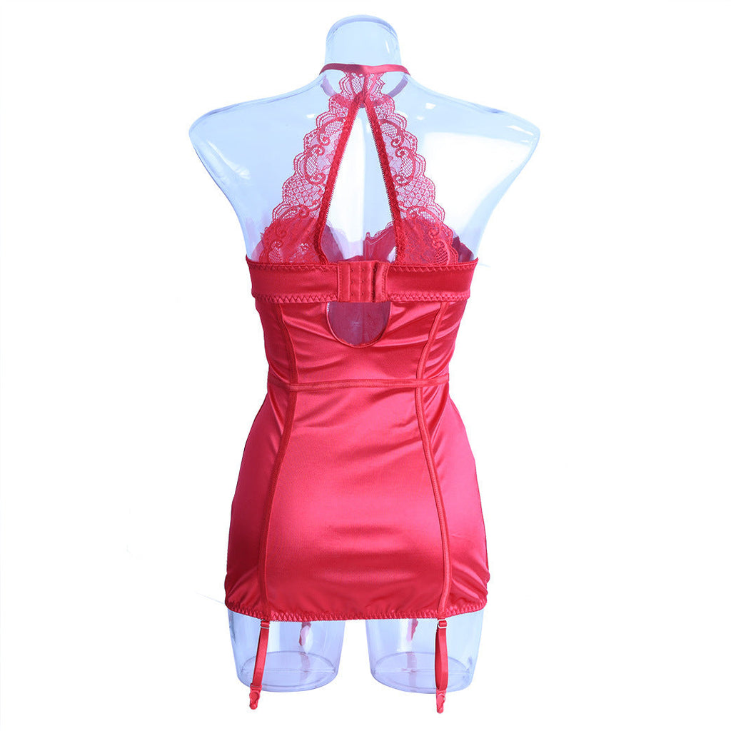Ladies Satin Lace Sexy Lingerie Chemise Set SKLG4092