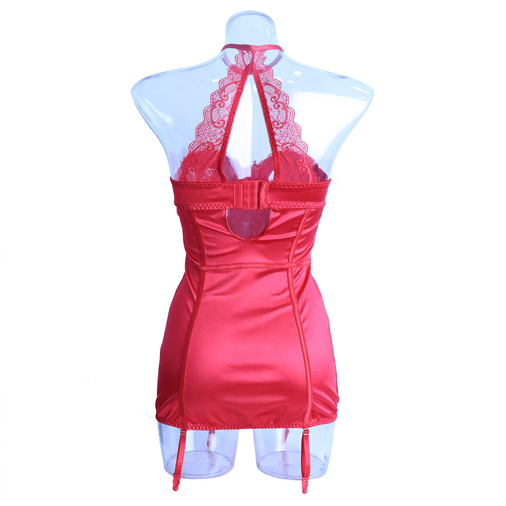 Ladies Satin Lace Sexy Lingerie Chemise Set SKLG4092