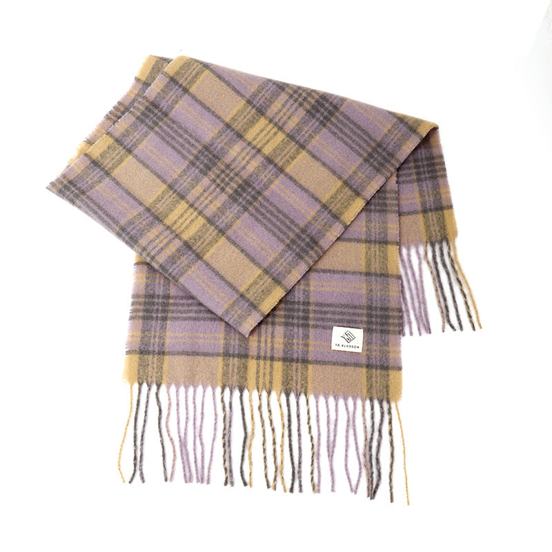 Ladies Vintage Plaid Pattern Mohair Scarf SKAS4204
