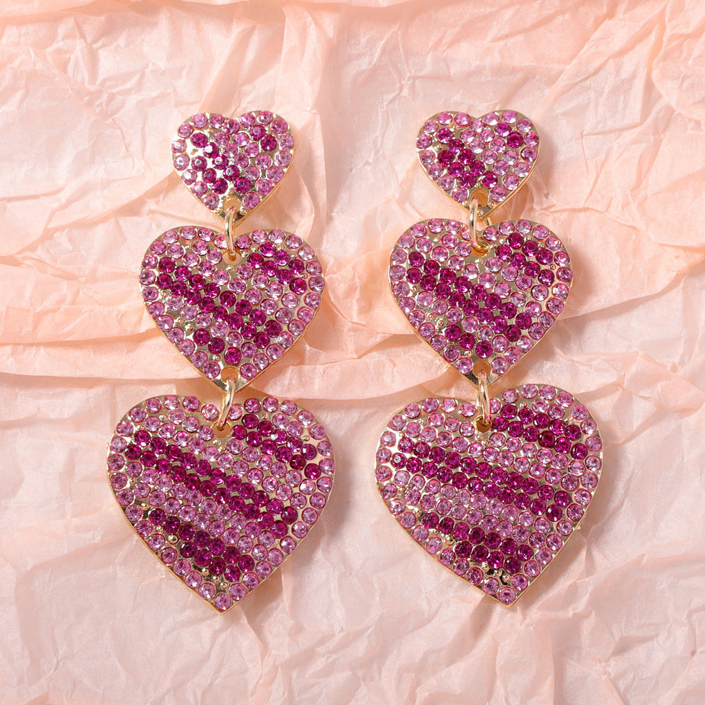 Ladies Valentine Rhinestone Heart Pandent Earrings SKAJ4217