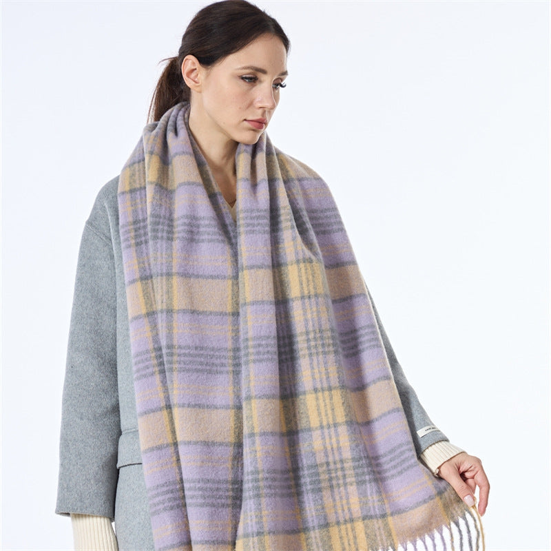 Ladies Vintage Plaid Pattern Mohair Scarf SKAS4204