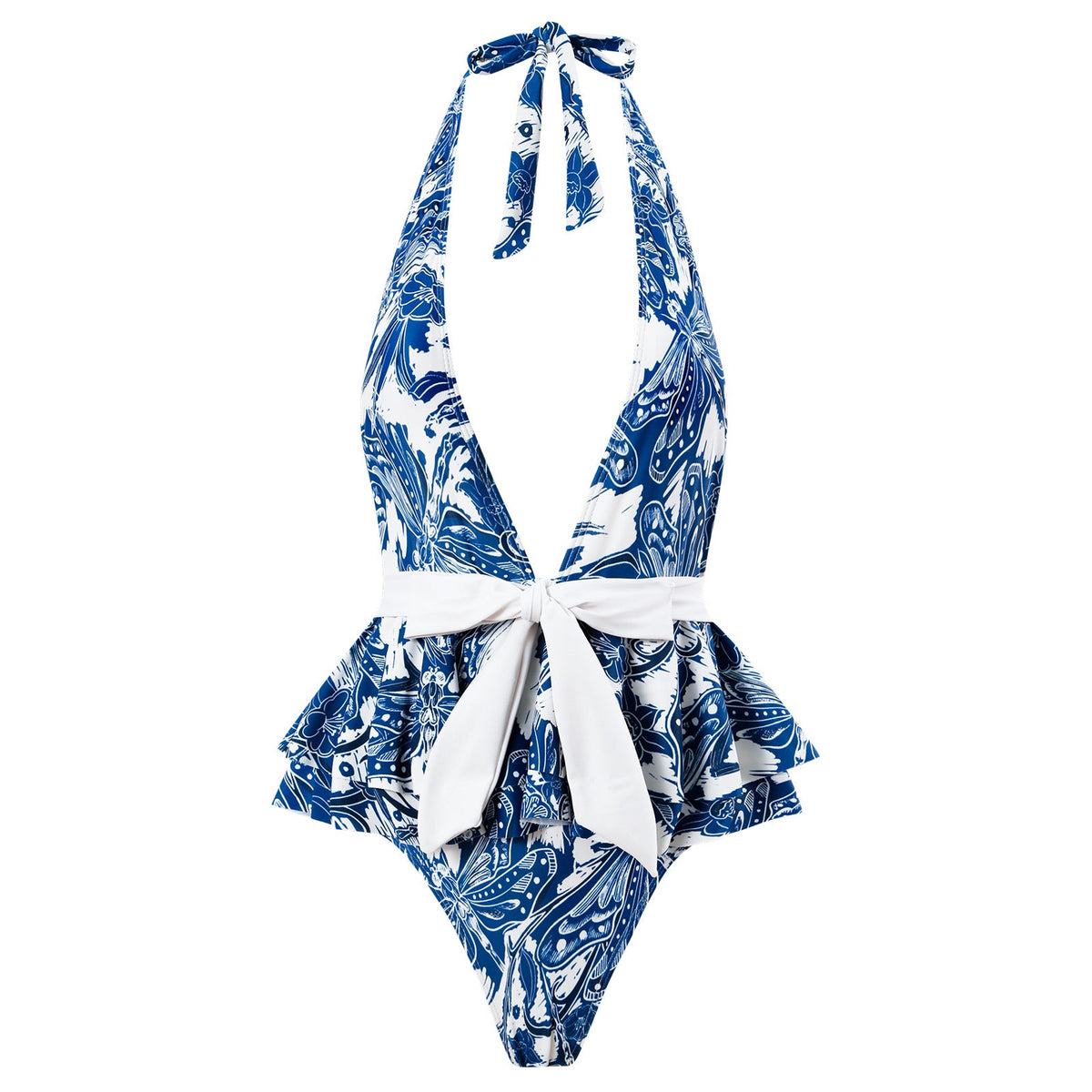 Halter Ruffle One Piece Swimwear with Cover SKSW40140