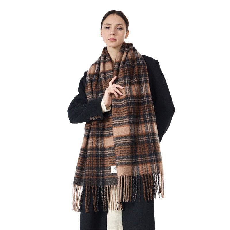 Ladies Vintage Plaid Pattern Mohair Scarf SKAS4204