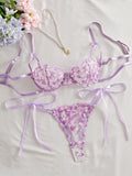 Ladies Embroidery Floral See Througn 2PCS Lingerie Set SKLG4019