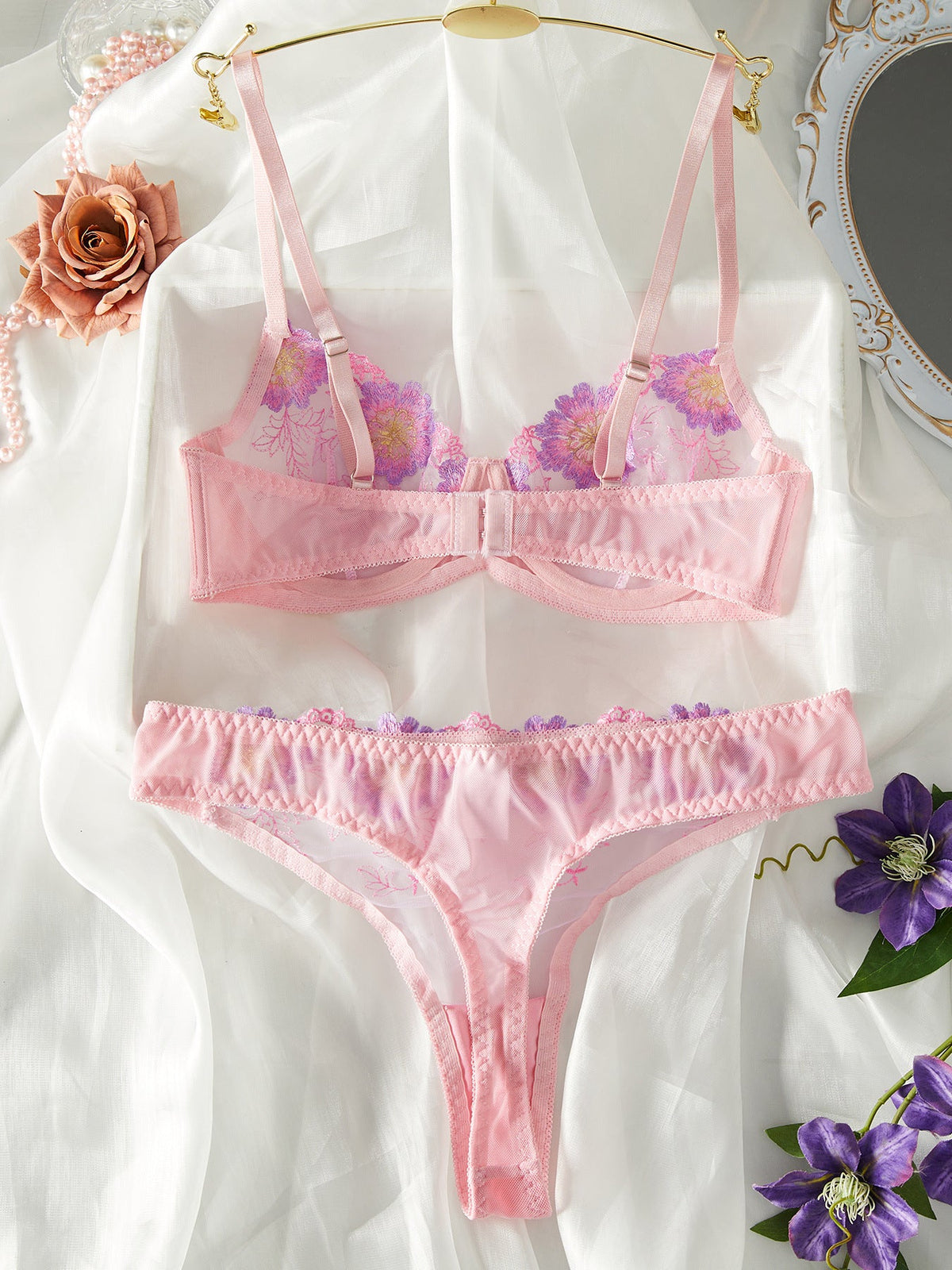 Ladies Floral Embroidery 2PCS Lingerie Set SKLG4164