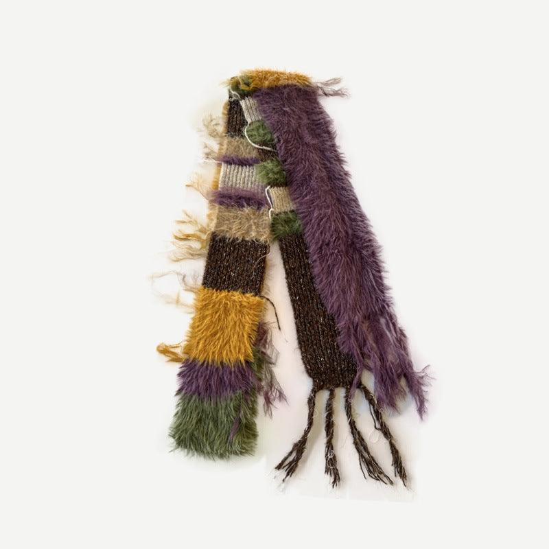 Ladies Color Block Kint Tassel Scarves YW038