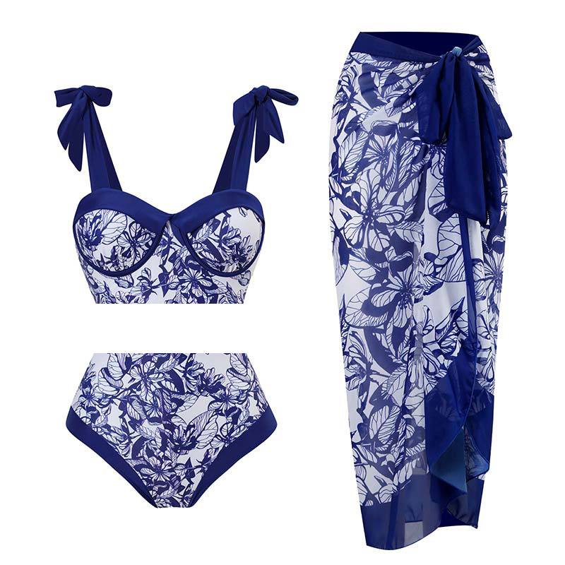 Butterfly Tiger Strape Shoulder Bikini Set with Cover SKSW40117