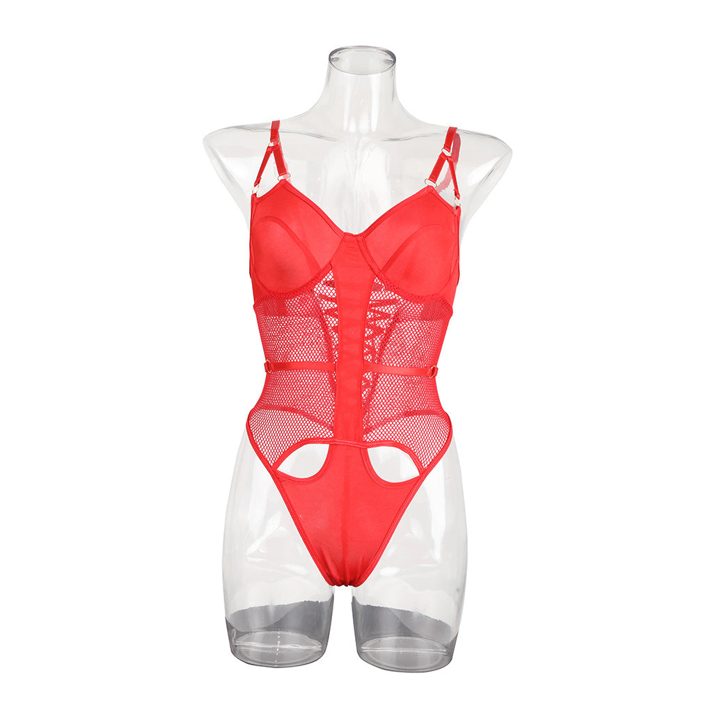 Ladies Solid Color See Through Lingerie Teddy SKLG4099