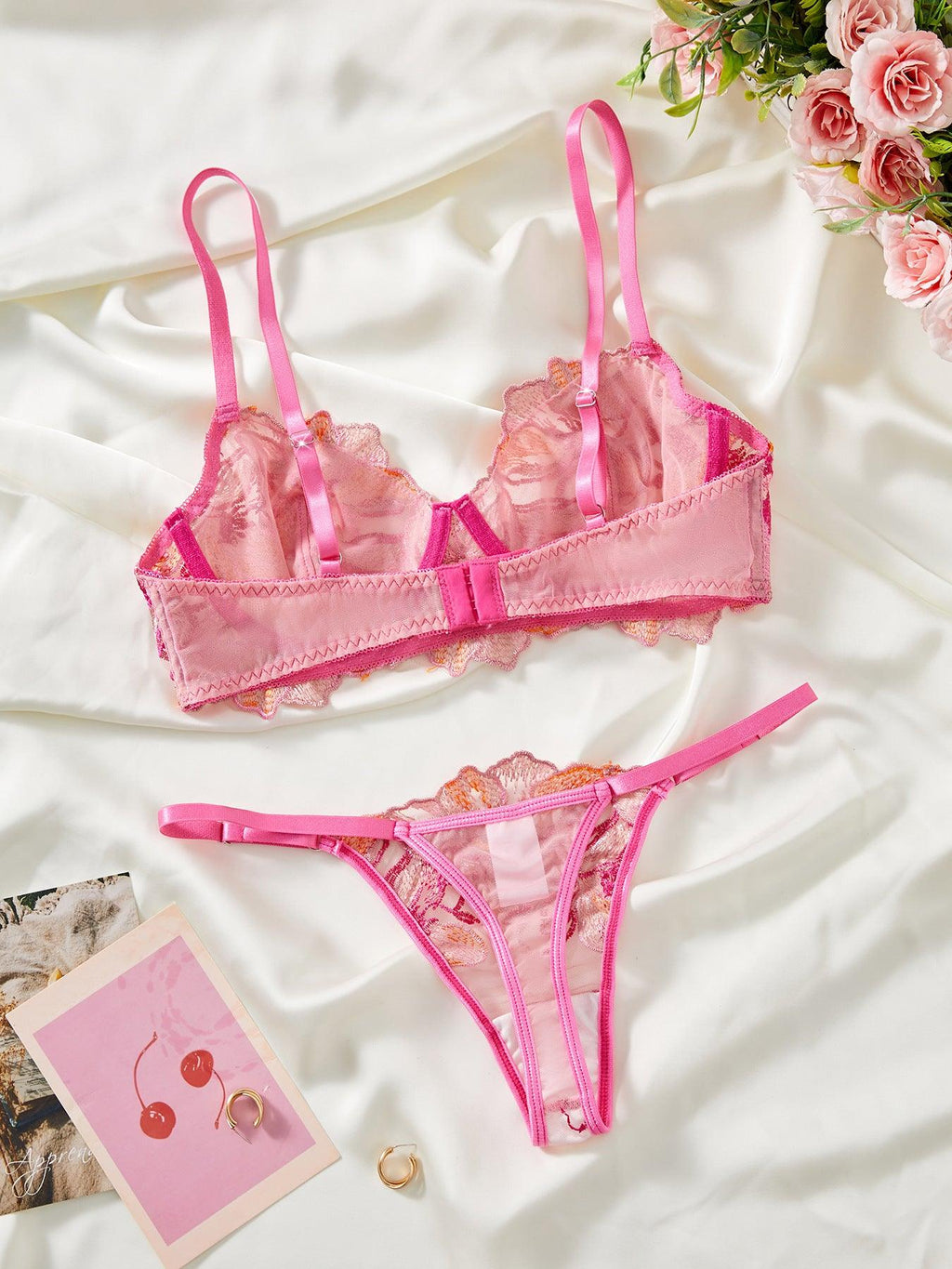 Ladies Embroidery Floral Bra Thong 2PCS Lingerie Set SKLG4014