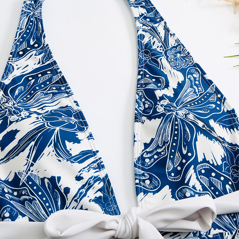 Halter Ruffle One Piece Swimwear with Cover SKSW40140