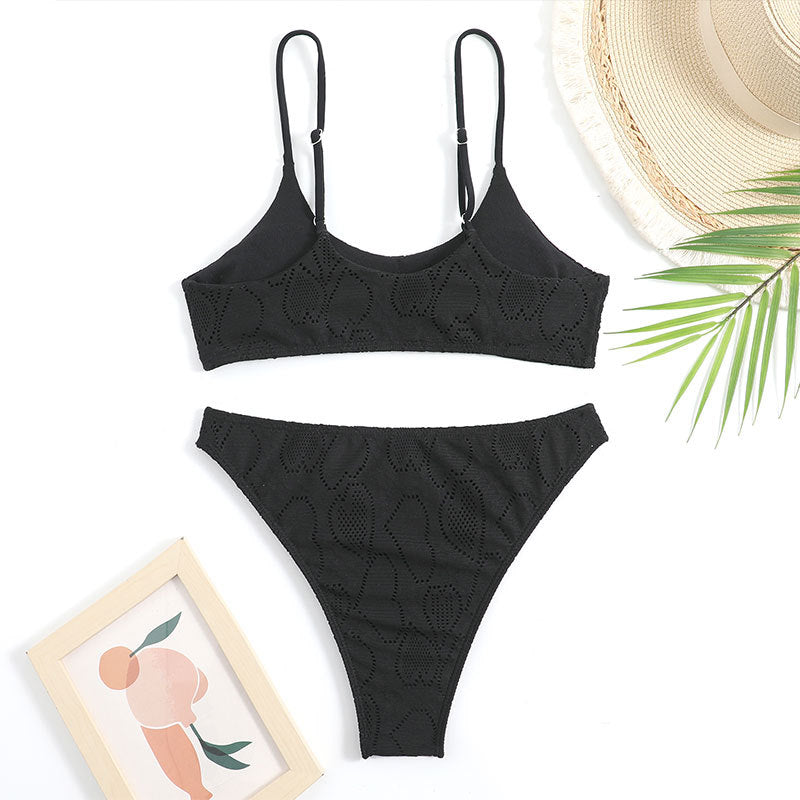 Ladies Eyelet Solid Color 2PCS Bikini Set SKSW40107