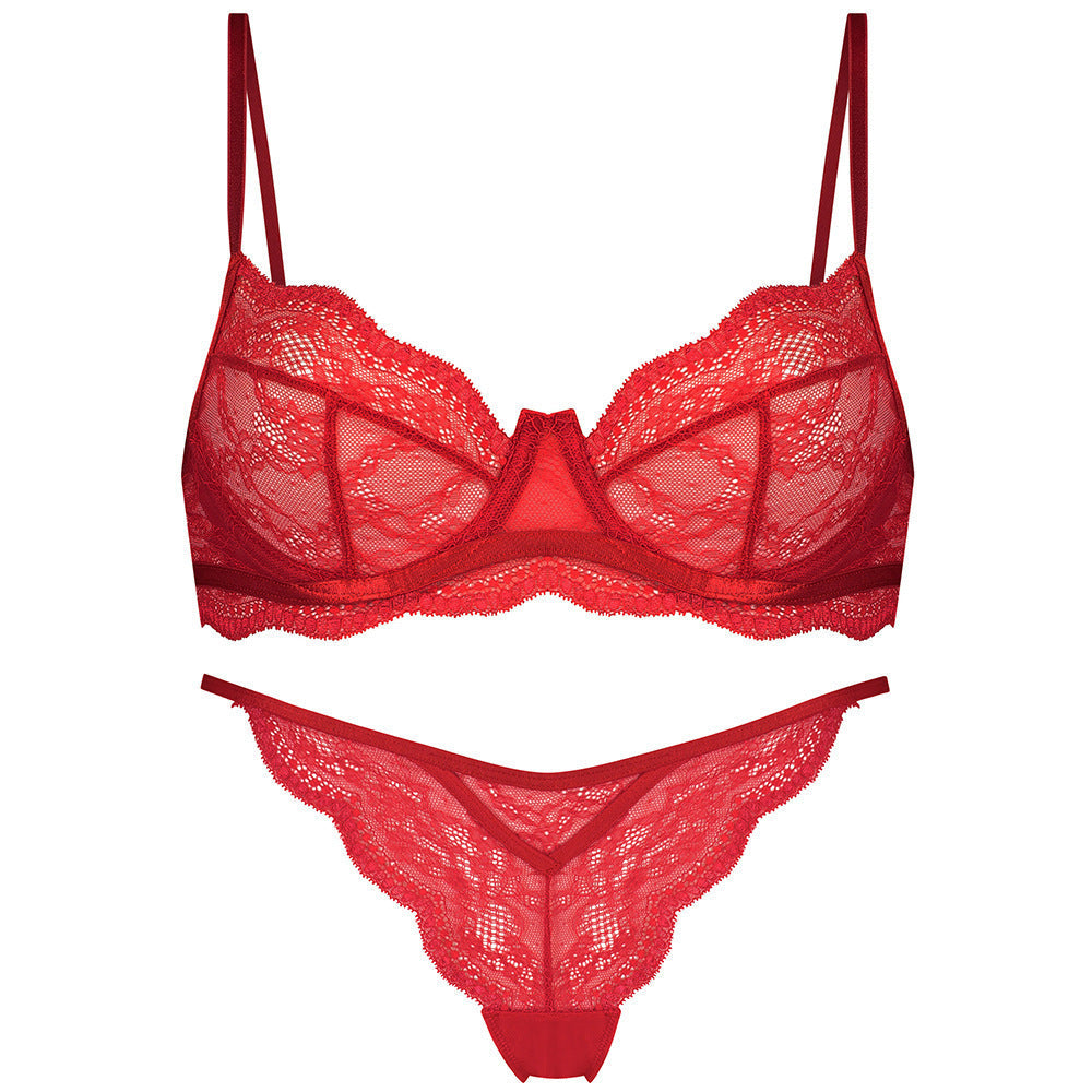 Ladies See Through Floral Lace 2PCS Lingerie Set SKLG4071