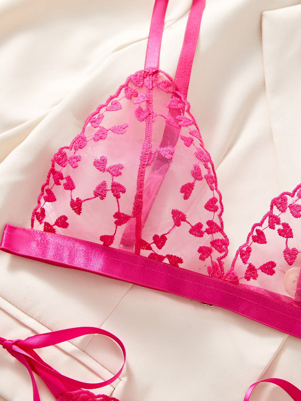 Ladies Heart Embroidery triangle 2PCS Lingerie Set SKLG4129