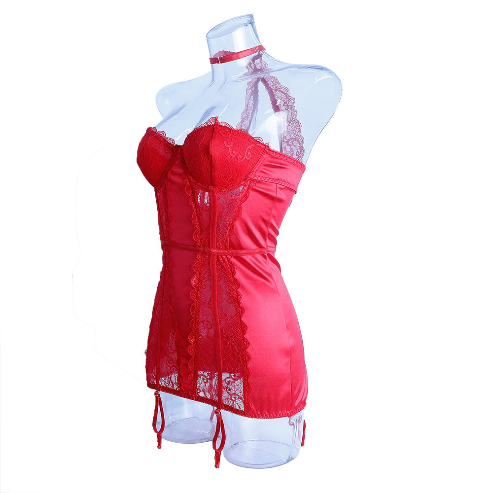 Ladies Satin Lace Sexy Lingerie Chemise Set SKLG4092