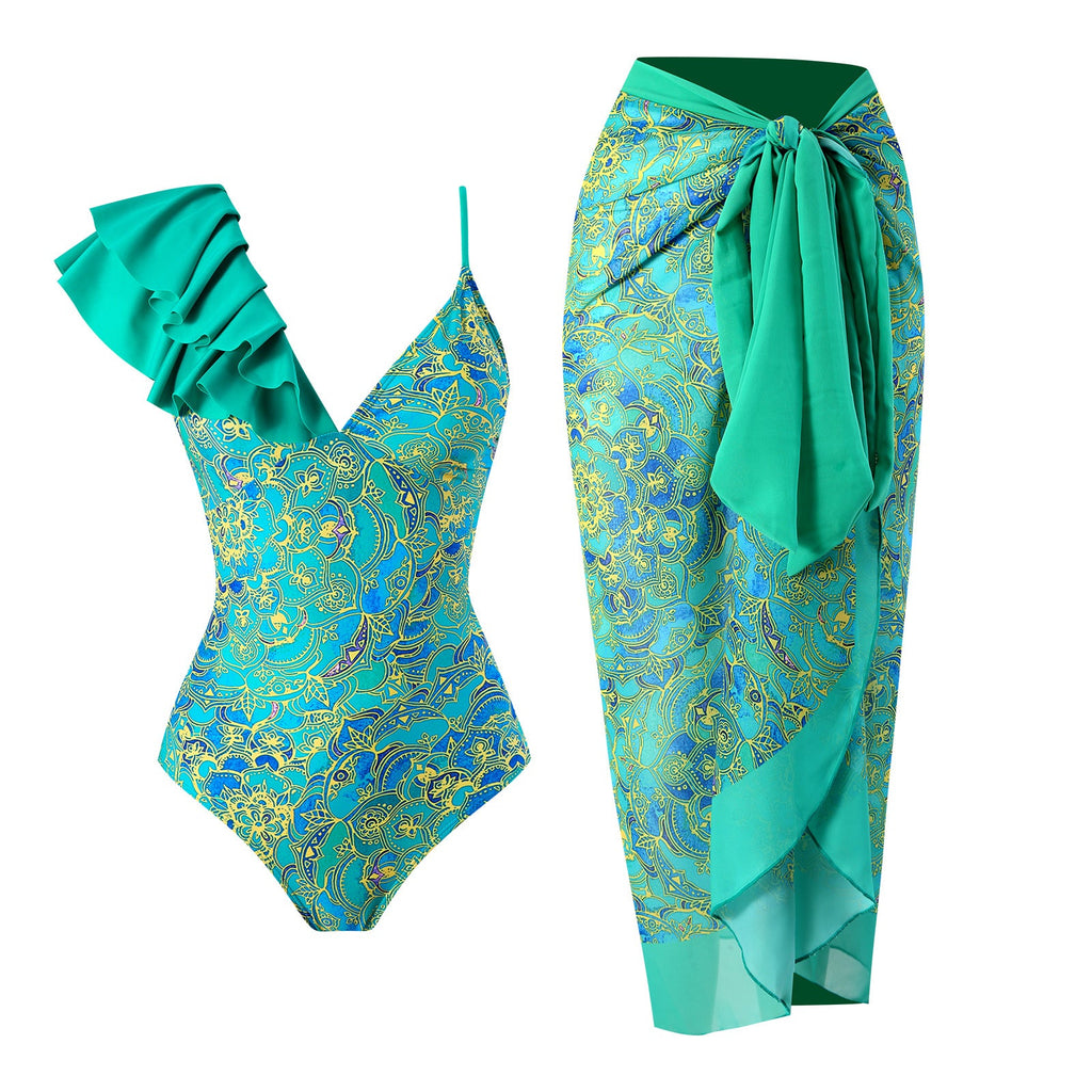 One Ruffle Shoulder One Piece with Cover SKSW40128