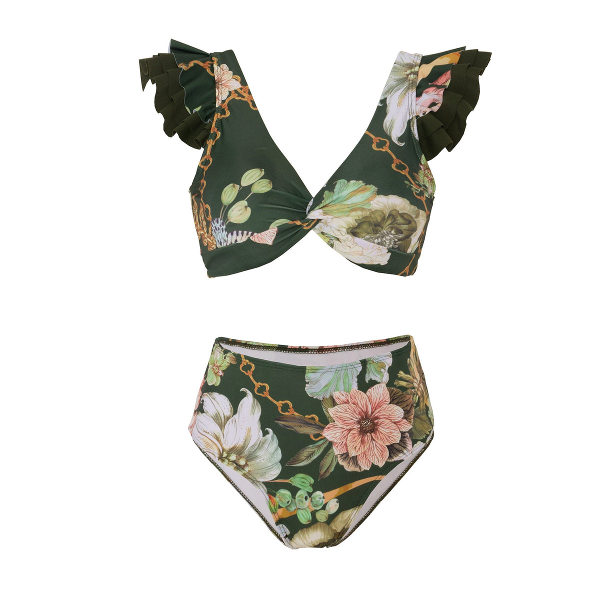Ruffle Shoulder 2PCS Bikini Set with Salong SKSW40154