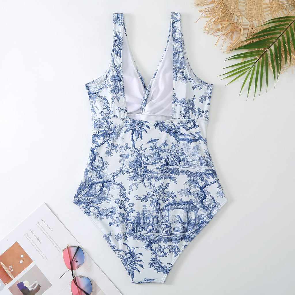 Ladies Floral Print One Piece with Cover SKSW40138