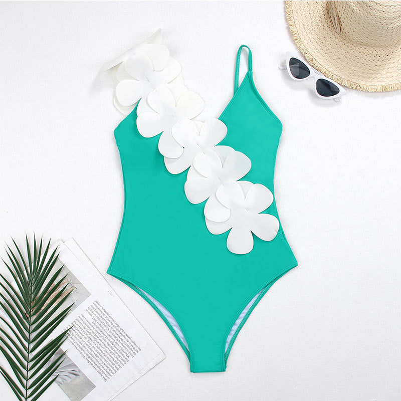 Flower Shoulder One Piece Swimwear 2PCS Set SKSW40141