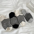 Ladies Black and White Stripe Knit Boat Socks SKAS50007