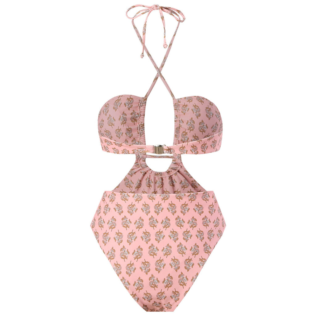 String Halter One Piece Swimwear with Cover SKSW40150
