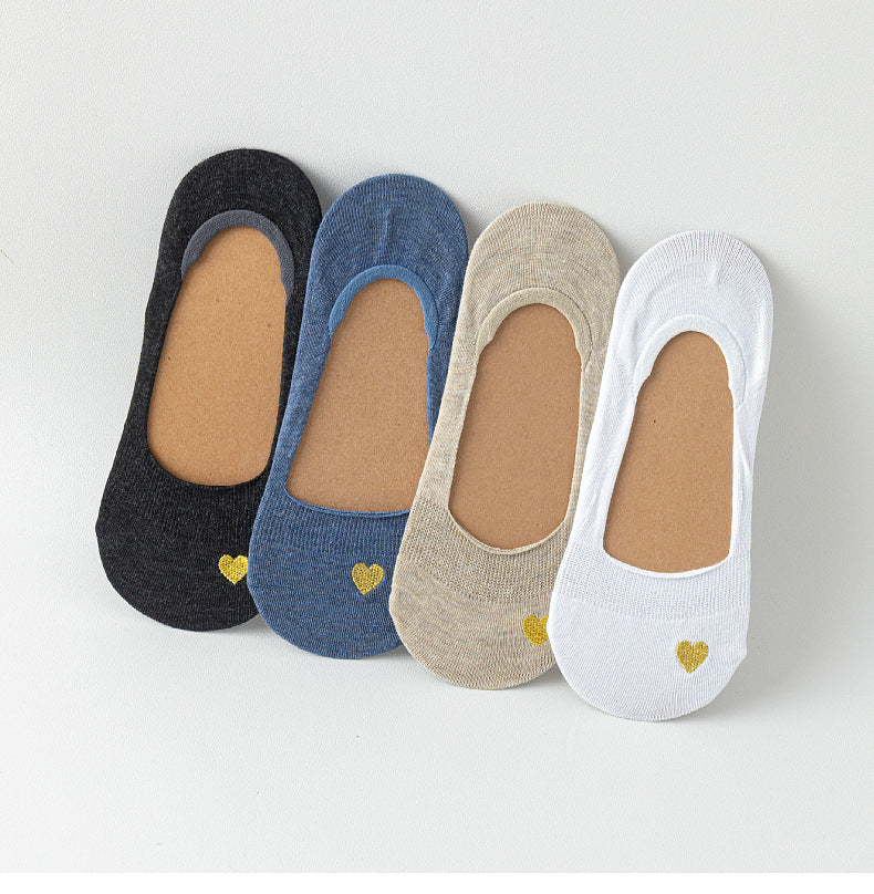 Ladies Embroidery Heart/Cat Knit Boat Socks SKAS50025