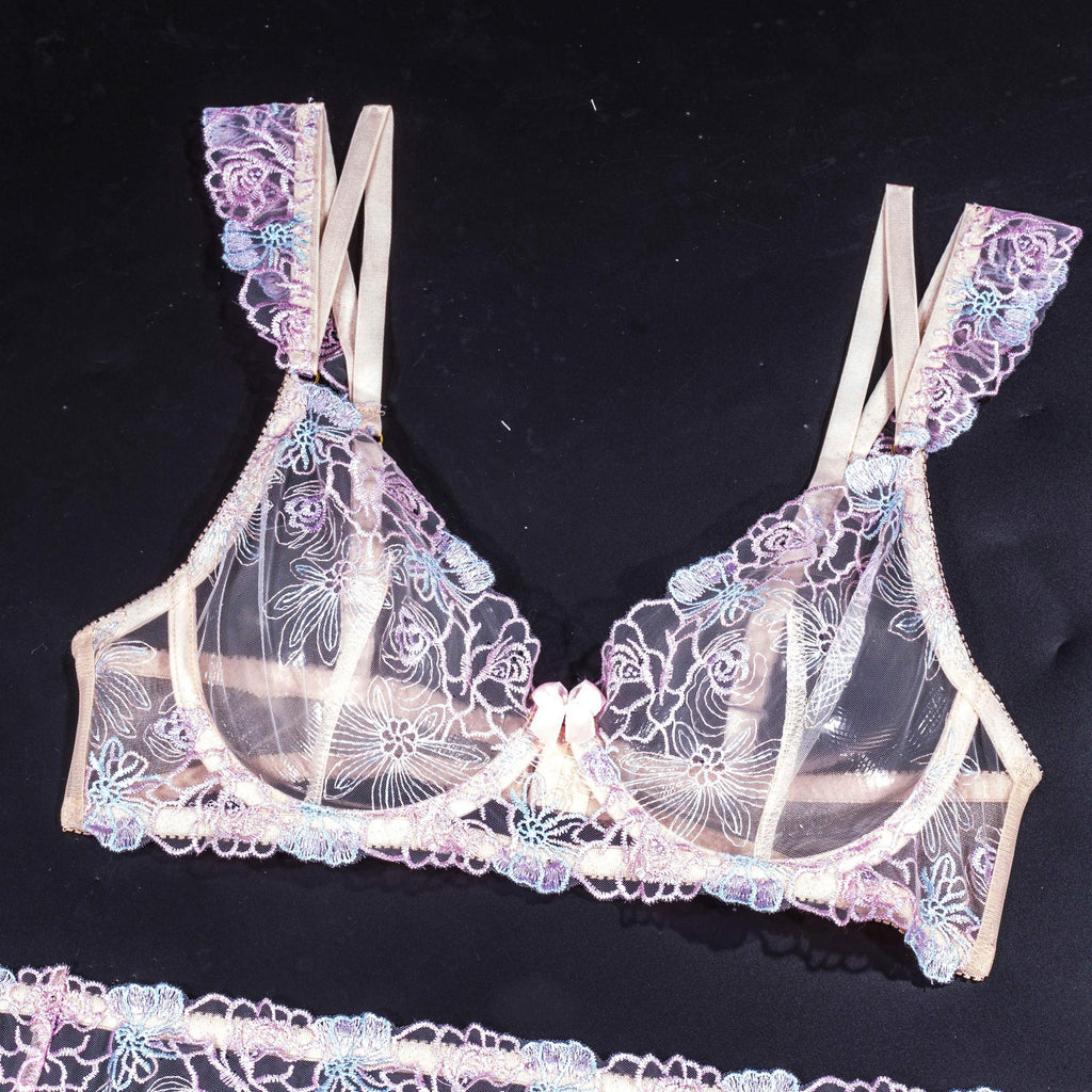 Ladies Floral Embroidery 3PCS Lingerie Set SKLG4102