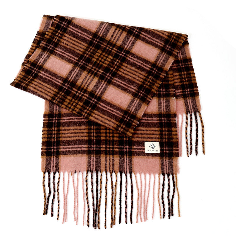 Ladies Vintage Plaid Pattern Mohair Scarf SKAS4204