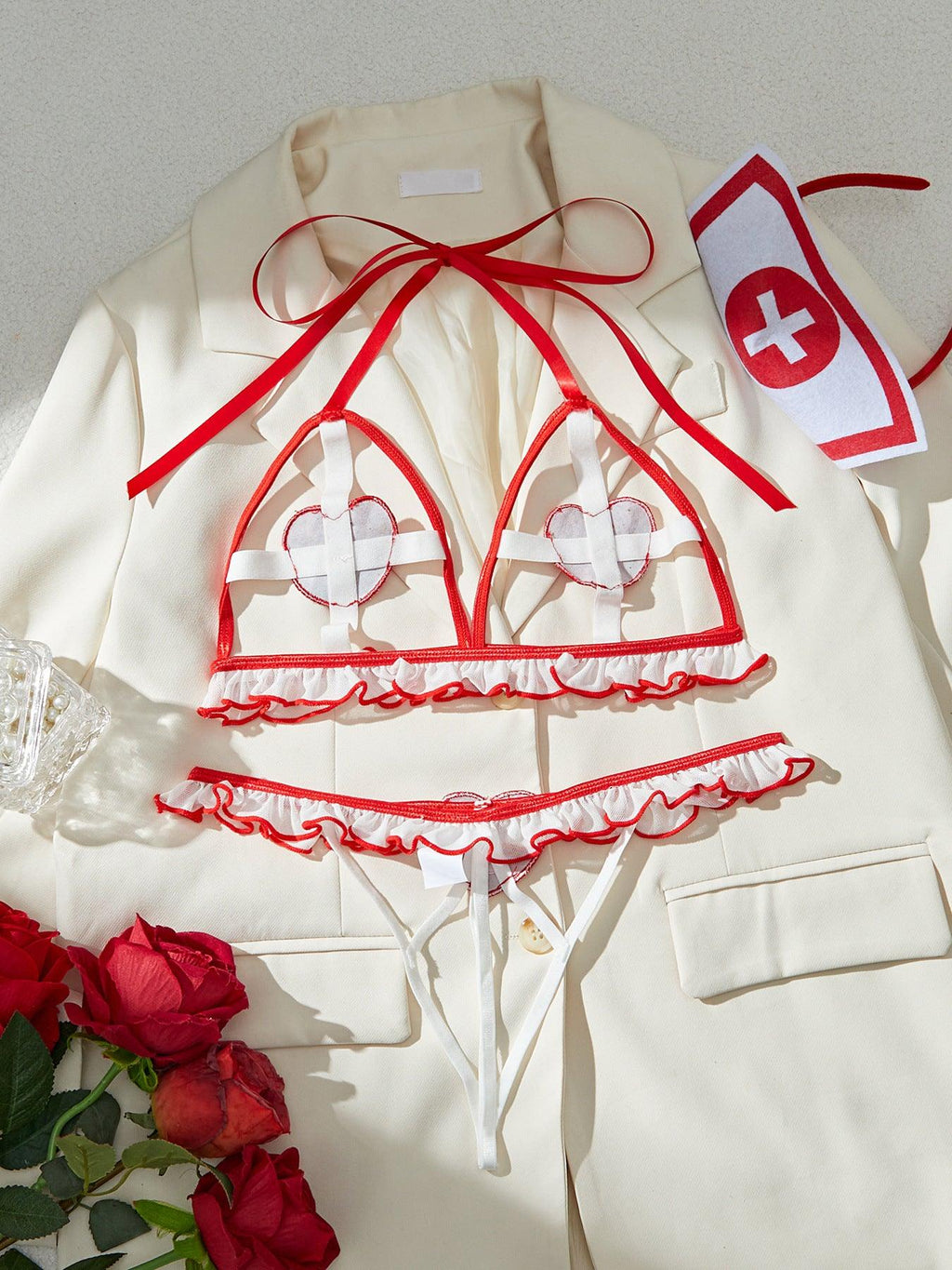 Ladies Spicy Costume Nurse 3PCS Lingerie Set SKLG4012