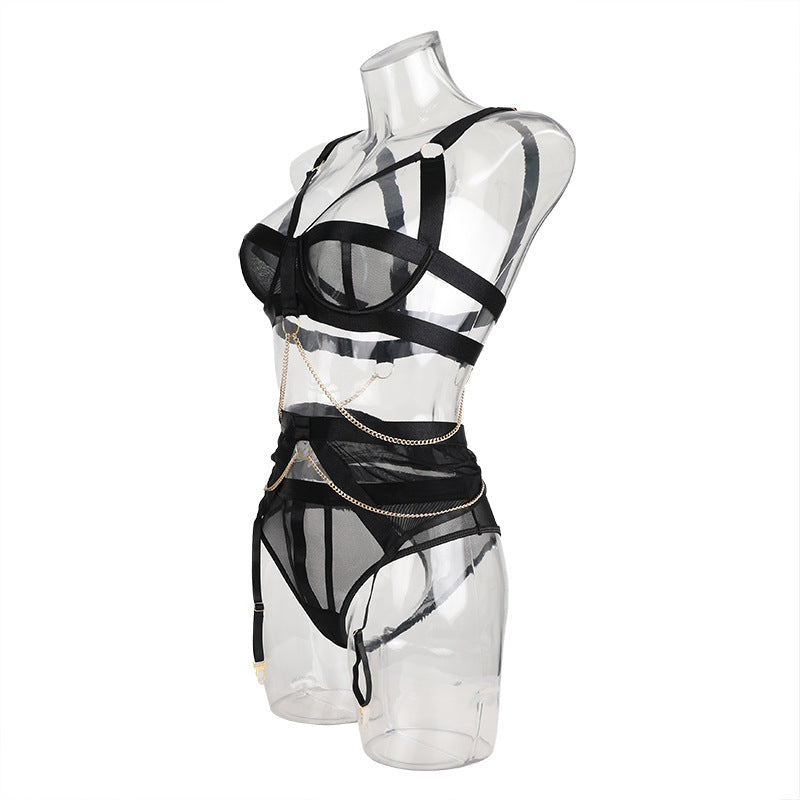 Ladies See Through Mesh 3PCS Lingerie Set SKLG4096