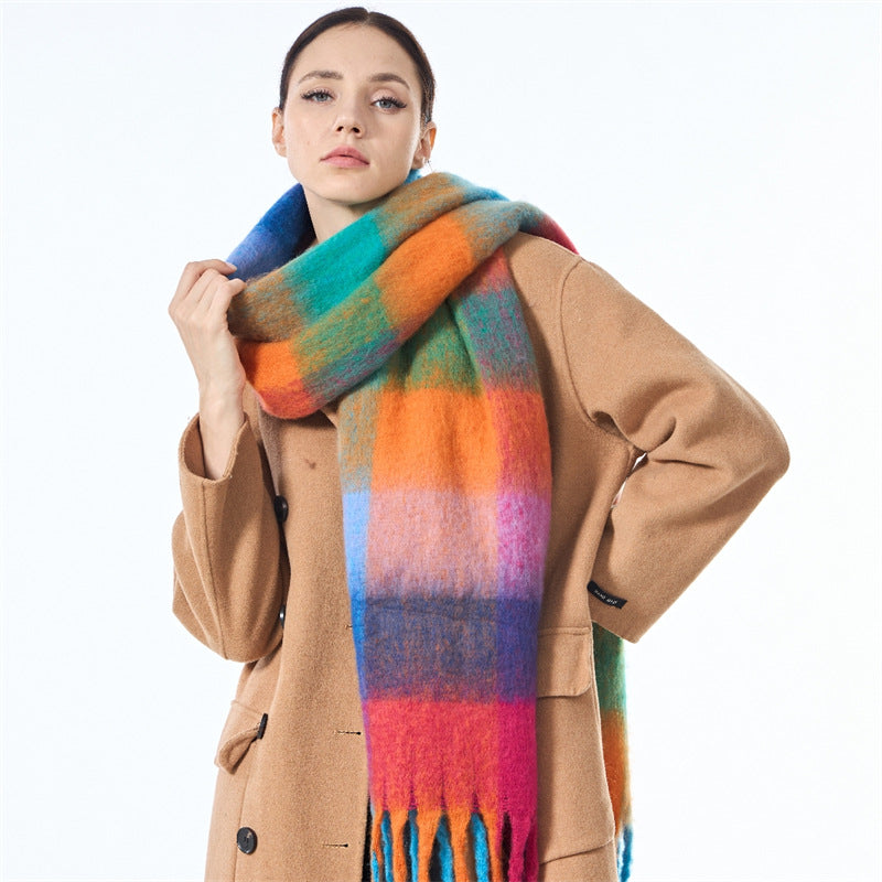 Ladies Color Block AC Plaid Daily Scarf SKAS4201