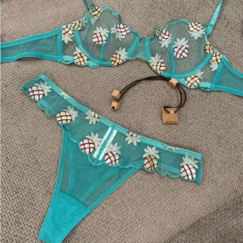 Ladies Pineapple Embroidery 2PCS Lingerie Set SKLG4077