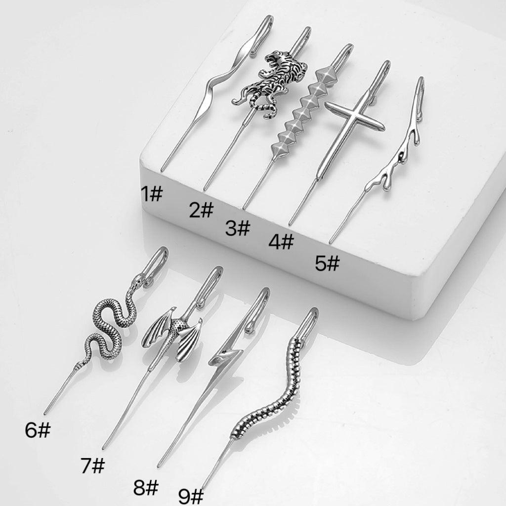Ladies Stainless Steel Ear Crawler Hook Pin Cuff Earrings SKAJ4152