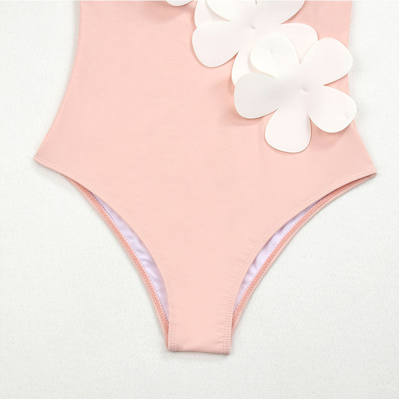Flower Shoulder One Piece Swimwear 2PCS Set SKSW40141