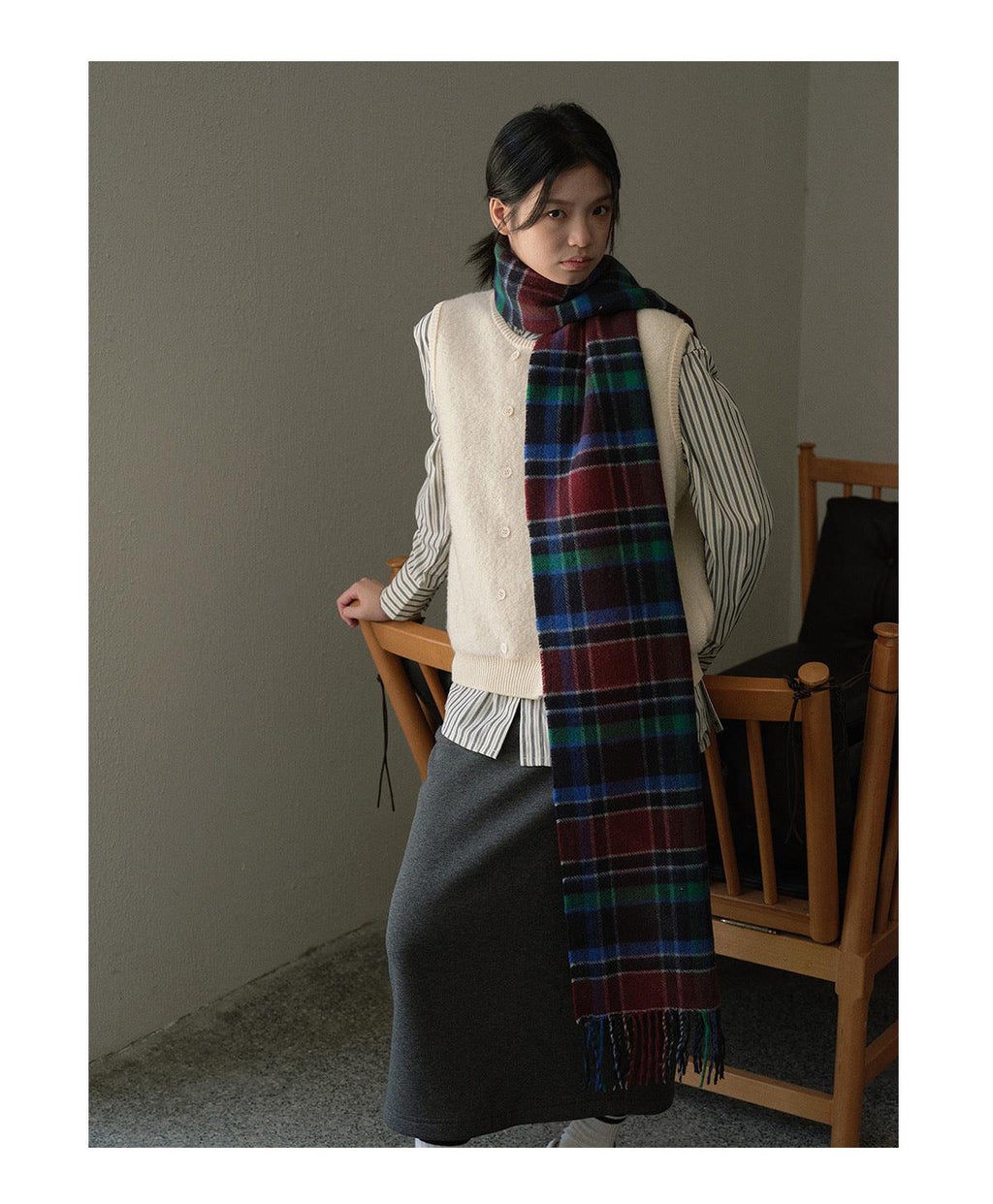Ladies Color Blocks Check Scarf YN030
