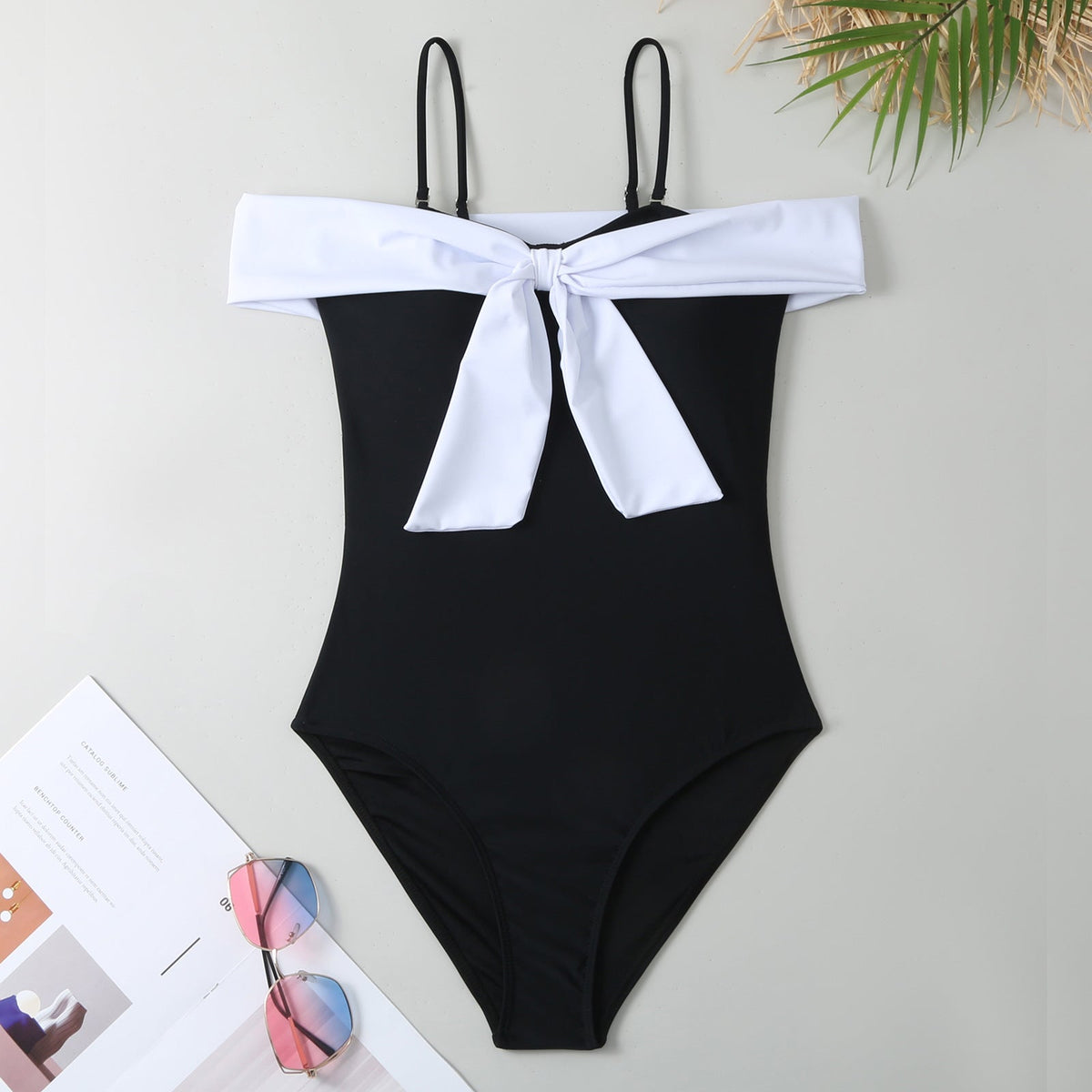 Color Block Bowknot Swimwear with Cover SKSW40151