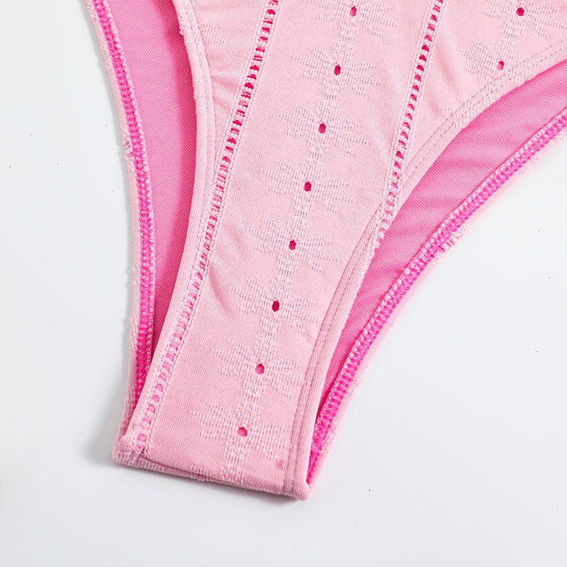 Ladies Eyelet Solid Color 2PCS Bikini Set SKSW40107