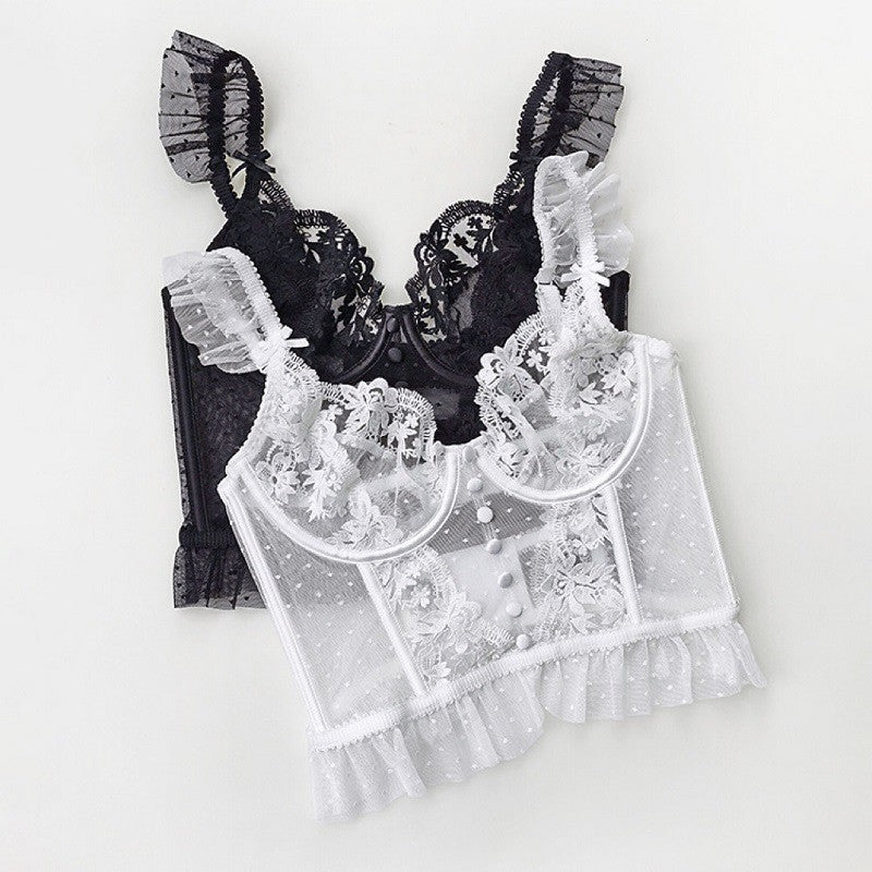 Ladies Floral Lace Sexy 2PCS Lingerie Corset Set SKLG4073