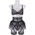 Ladies Solid Color Skirt Garter Belt 3PCS Lingerie Set SKLG4081