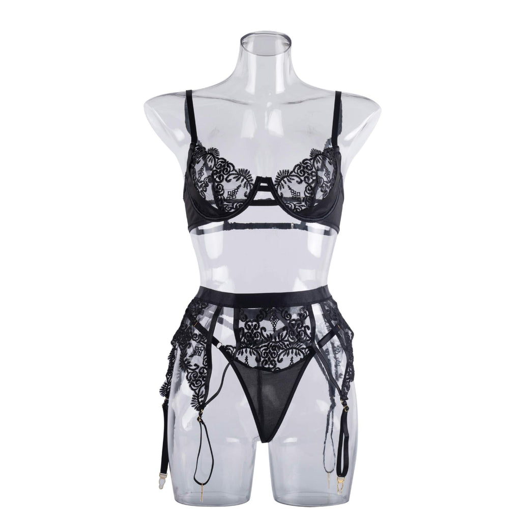 Ladies Floral Embroidery 3PCS Lingerie Set SKLG4156