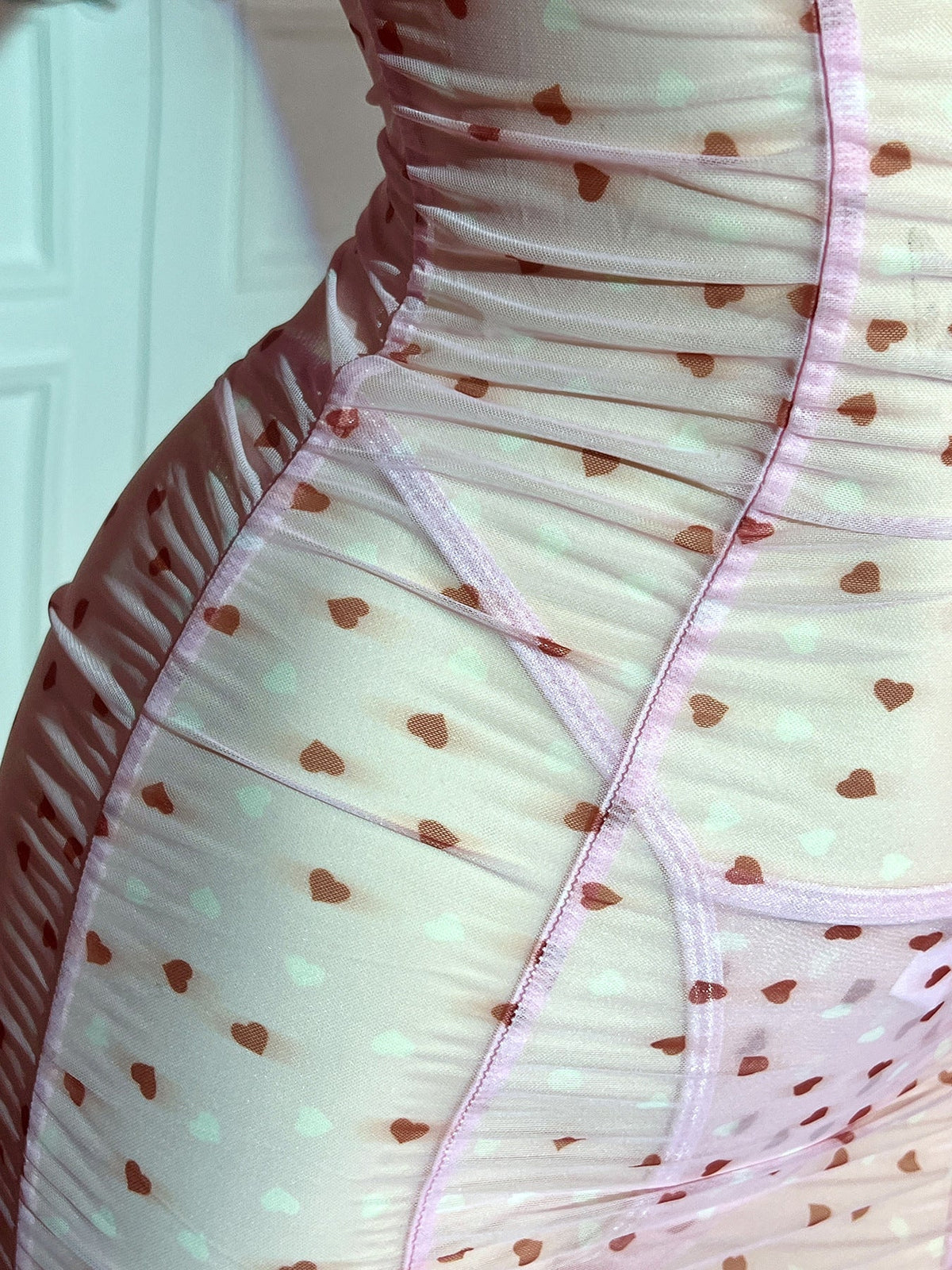 Ladies Heart Print See Through Lingerie Chemise Set SKLG4140