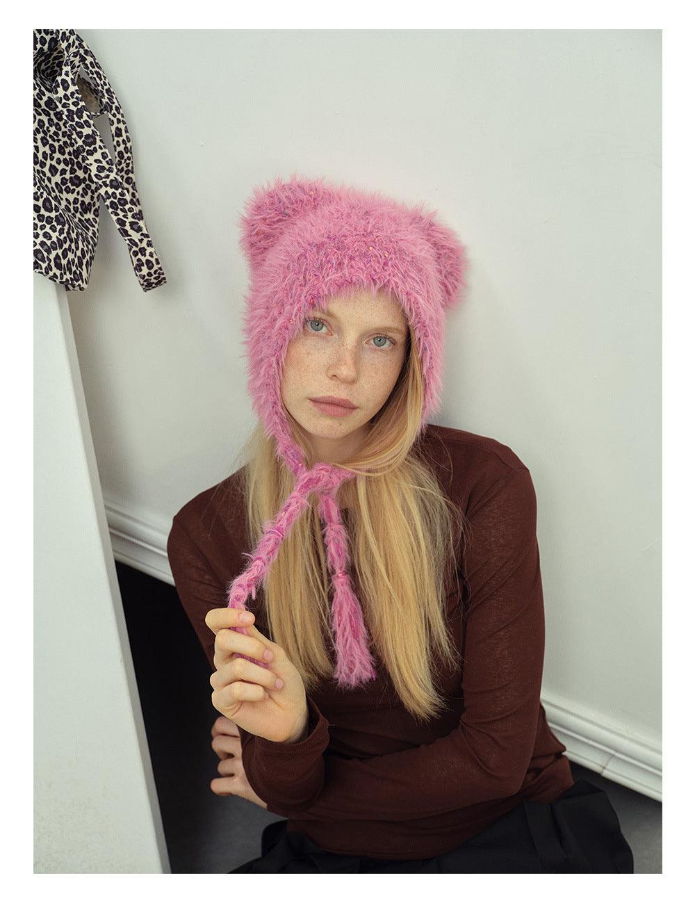 Solid Color Cute Sweet String Tie Knit Hat YH3050