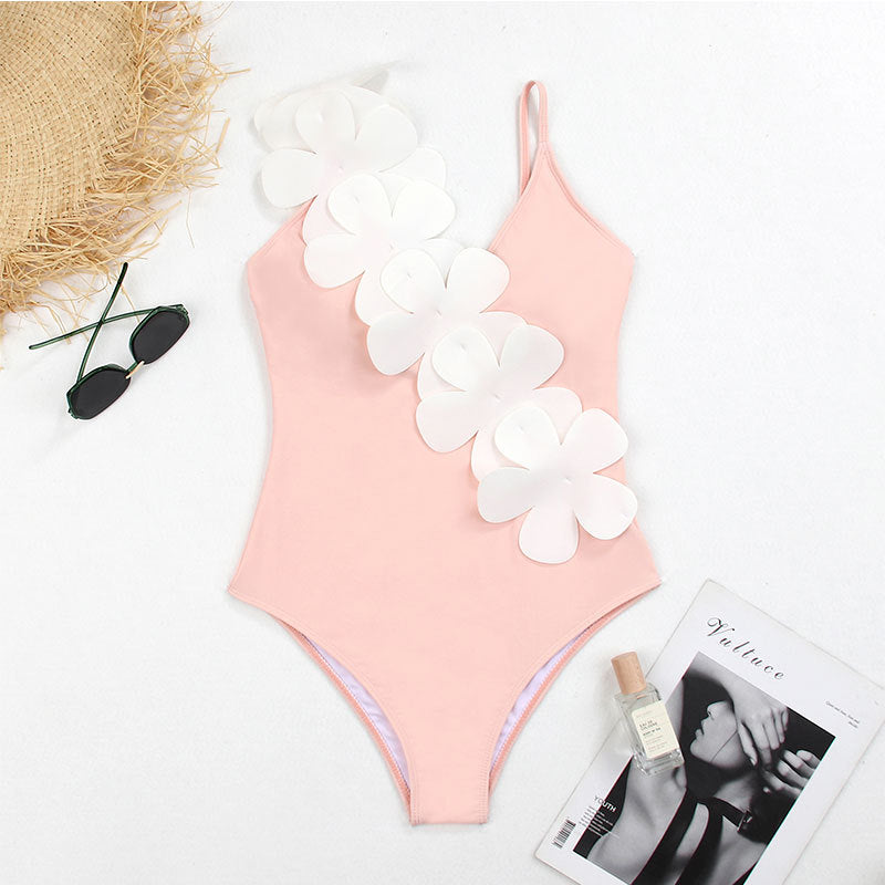 Flower Shoulder One Piece Swimwear 2PCS Set SKSW40141