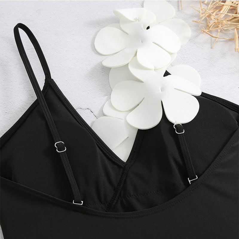Flower Shoulder One Piece Swimwear 2PCS Set SKSW40141