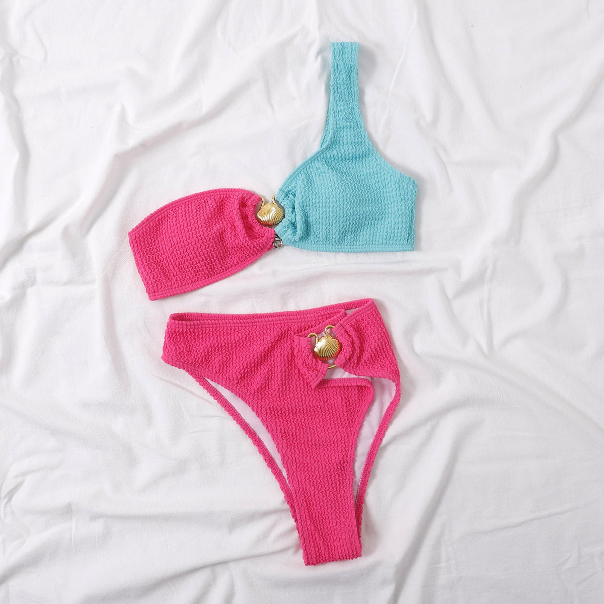 Ladies Color Block Seashell 2PCS Bikini Set SKSW40103