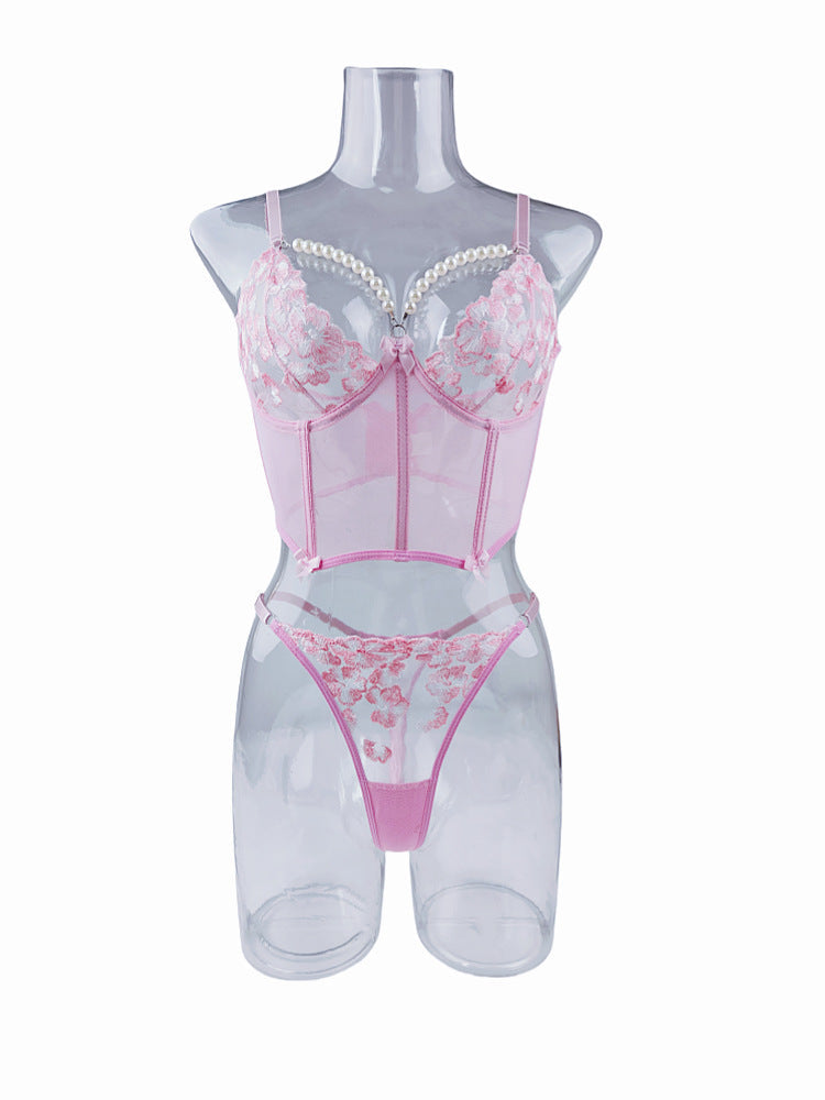 Ladies Floral Embroidery lingerie Corset Set SKLG4162