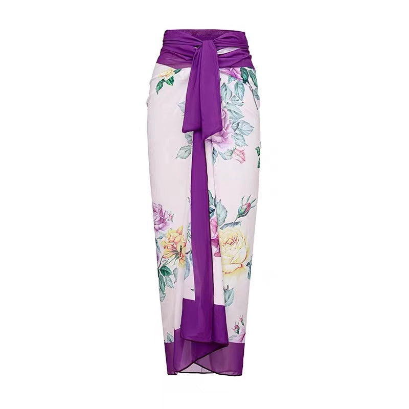 Floral print one piece swimwear with salong SKSW40122